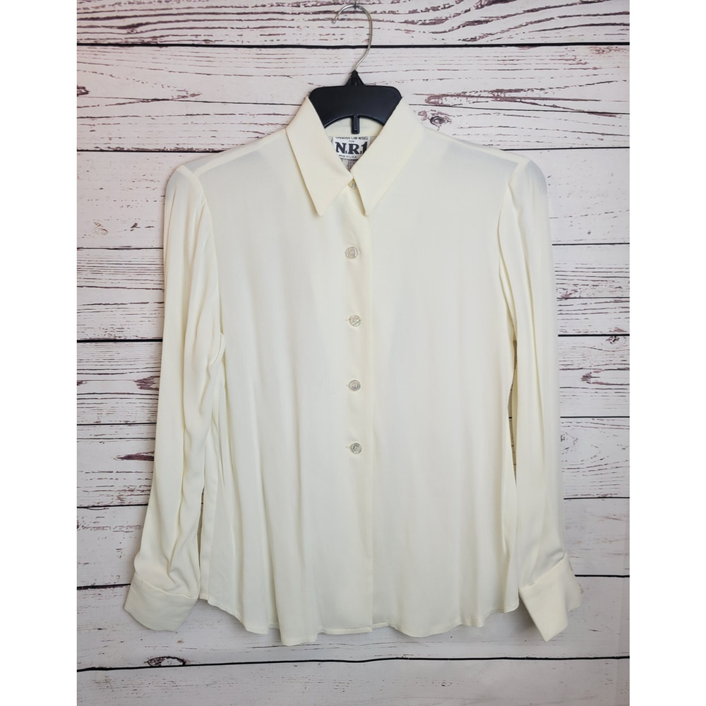 NWT Vtg Sandra Ow-Wing Button‎ Down Jacket Shirt Ivory Long Sleeve Casual Size 8
